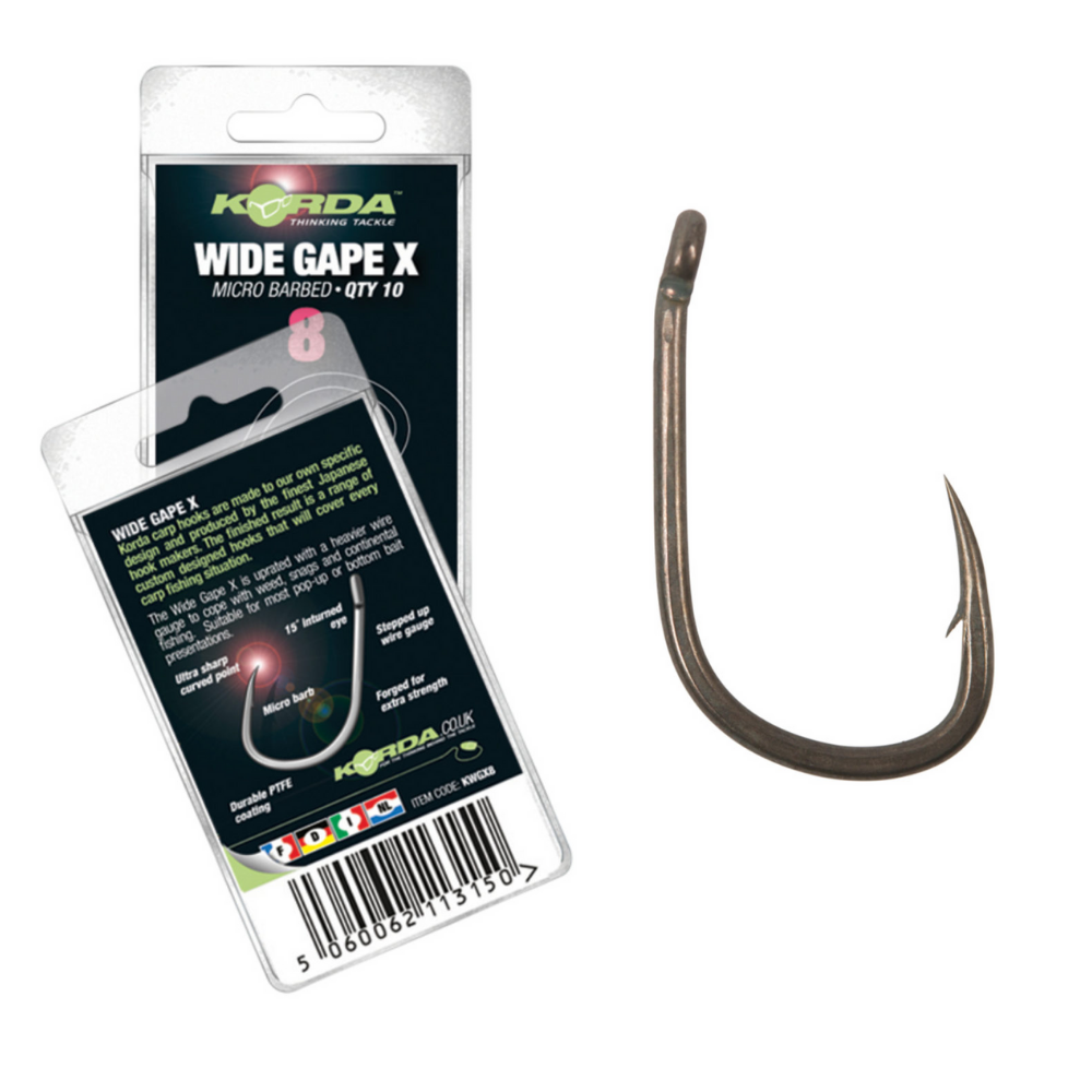 Korda Wide Gape Barbed Carp Hooks 10pk ALL SIZES Carp fishing tackle 