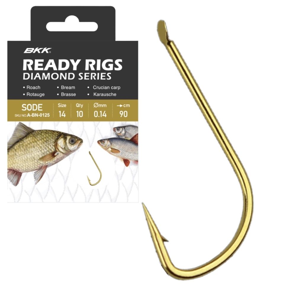 BKK Coars Fishing Snelled Hooks DIAMOND READY RIG-SODE Gold 10pcs