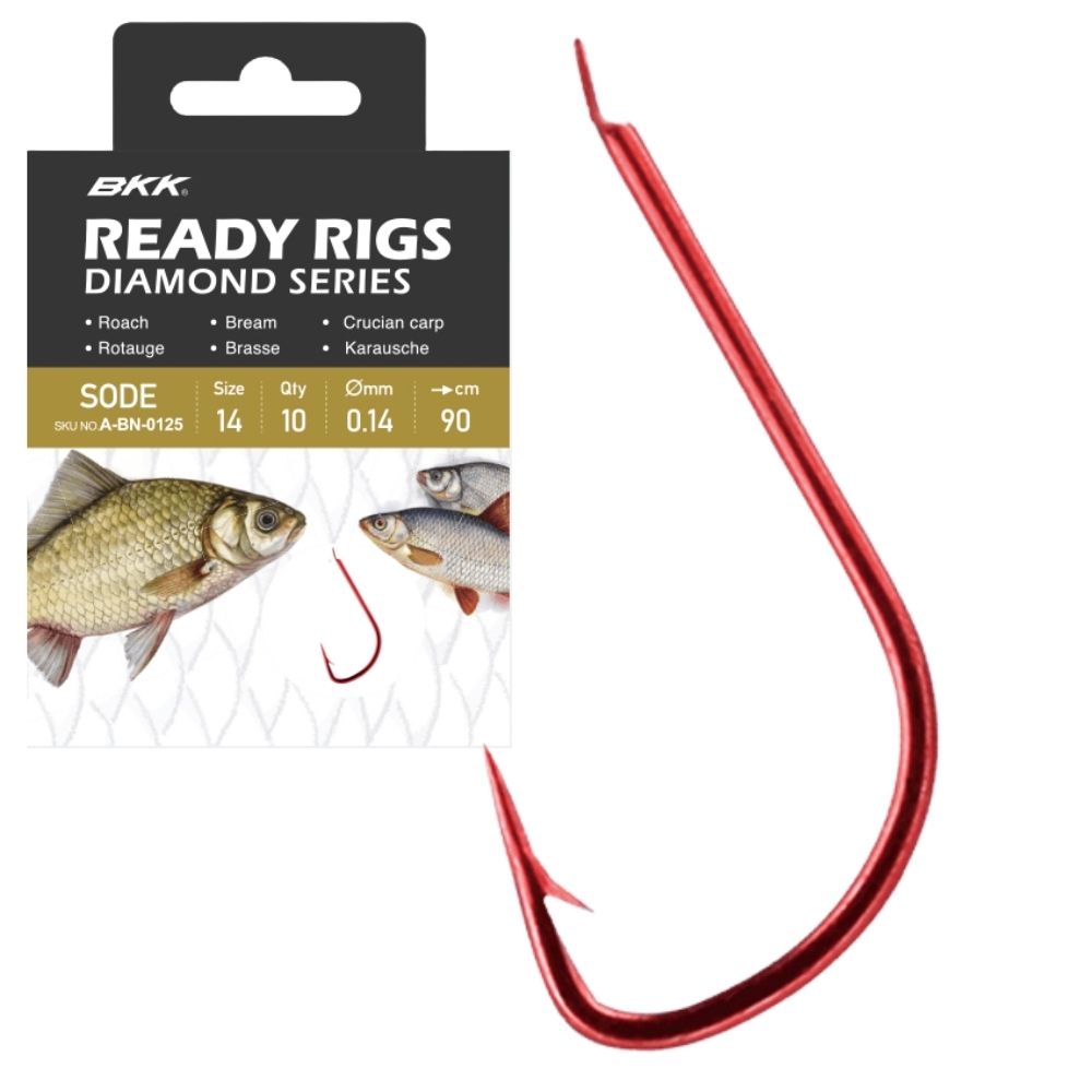 BKK Coars Fishing Snelled Hooks DIAMOND READY RIG-SODE Red 10pcs