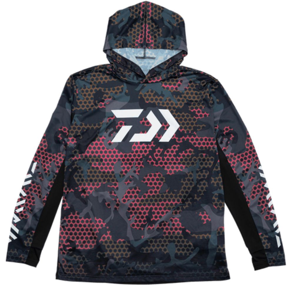 DAIWA Sun-Protection Long Sleeve Performance HEX Hooded Jersey Red